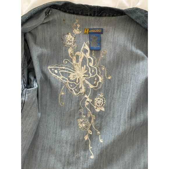JouJou Y2K Embroidered Denim Jacket XXL - Picture 3 of 14